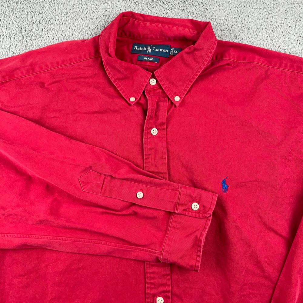 VTG Ralph Lauren Shirt Mens 2XL Red Blake Button Down Heavy Twill Pony 90s